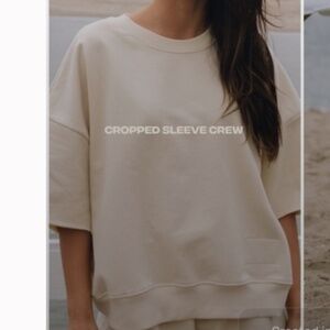 Daily Drills Cream Cropped Sleeve Crew Sweatshirt